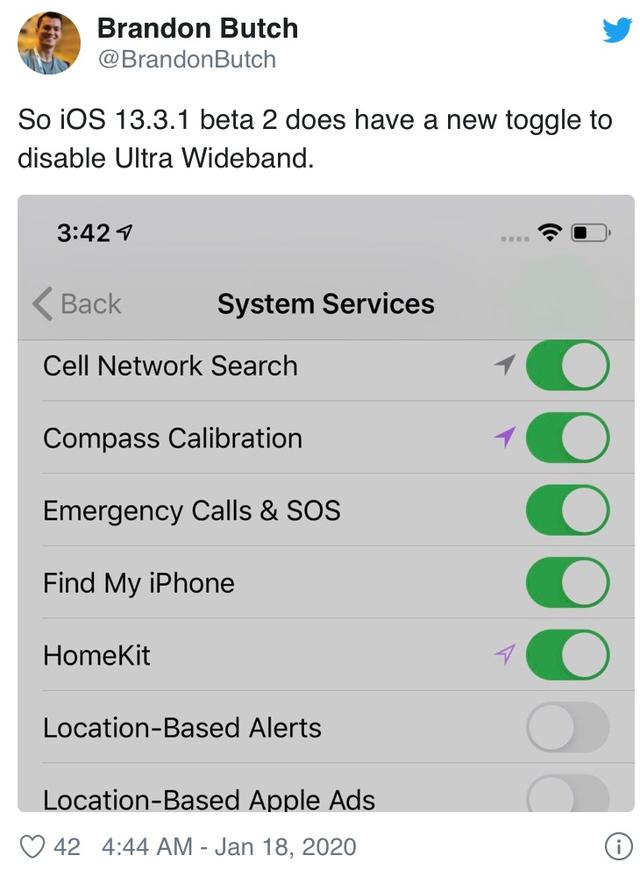 升级iOS 13.3.1 Beta 2后如何开启禁用超宽带功能？