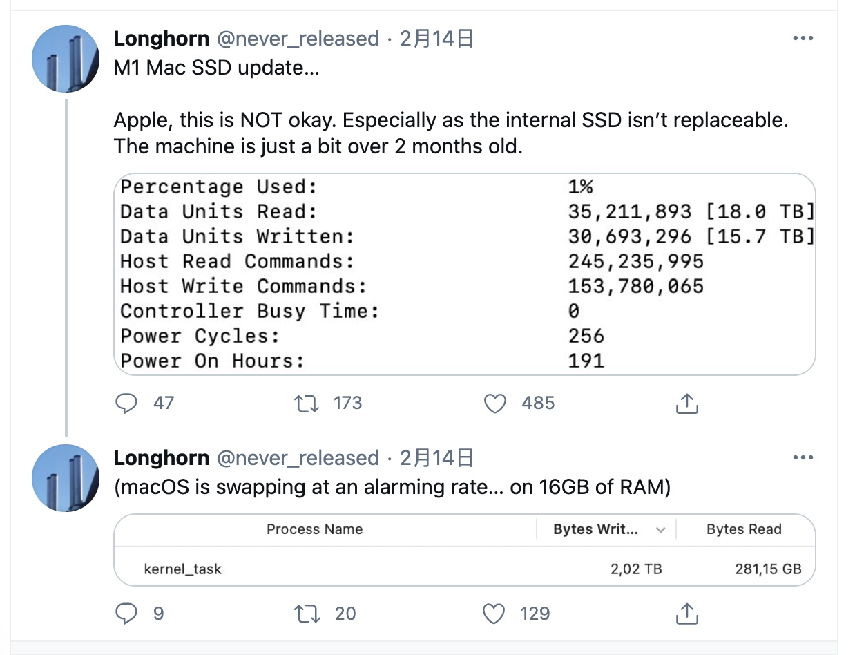 部分 Mac 电脑出现 SSD 过度磨损问题，疑似系统 bug