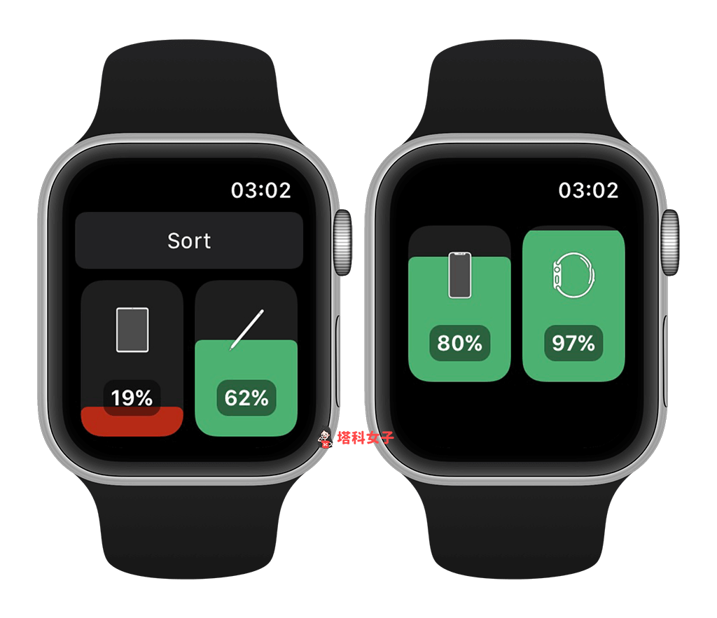 Apple Watch 查看 Apple 装置与配件的电量：Cloud Battery App